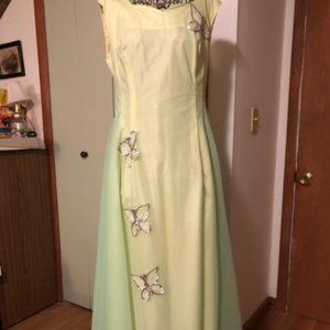 Beautiful Lime Green Vintage Gown with Sequin Butterflies